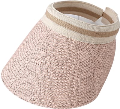Zonnehoed Strohoed Dames/Heren – 56–58 cm Hoofdomtrek – Grote Rand Zomer Hoed – UV-bescherming Outdoor Hoed –Roze