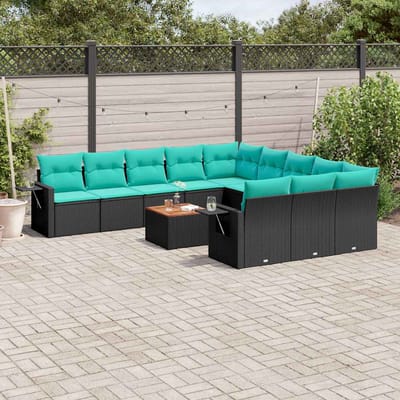 vidaXL - 12-delige - tuinbankset - met - kussens - van - zwart - polyrotan