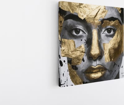 Saammp Canvas Schilderij - Vrouw met goud - abstract - 20x20 - Foto op canvas - Wanddecoratie - Muurdecoratie Woonkamer - Slaapkamer decoratie - Canvas Print