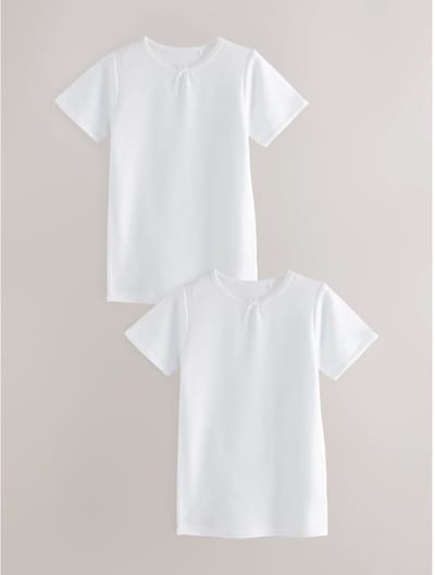 Next - Meisjes - Set van 2 thermische T-shirts met striksluiting, - Wit