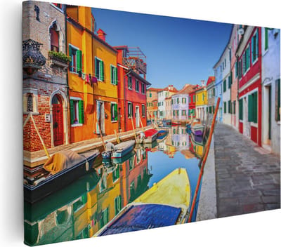 Artaza Canvas Schilderij Italië - 30x20 cm - Klein - Wanddecoratie Canal Burano - Muurdecoratie Kleurrijke Huizen - Kamer Accessoires Boot