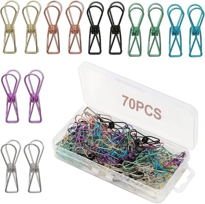 Clips, 70 stuks, mini-binderclips, kleine paperclips, multifunctionele bindklemmen voor kantoordocumenten, rekeningen en creatieve projecten, 7 kleuren