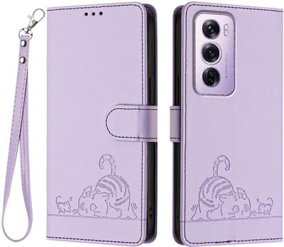 Geschikt voor Oppo Reno 12 Pro 5G - Portemonnee Lederen Magnetische Hoesje - Kaarthouder - Book Case - Paars