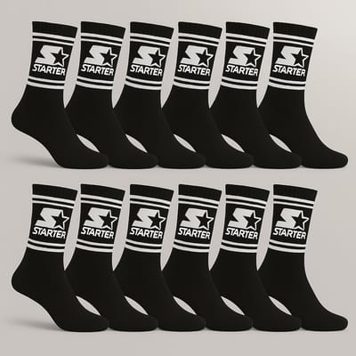 Starter - Unisex 12-Pack Crew Socks - 12 Paar Sokken - 39 - 42 - Zwart-Wit