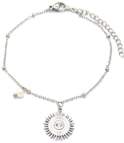 Armband Dames - Zon en Parel - RVS - Lengte 15-19 cm - Zilverkleurig