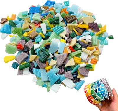 Allecta - Glas Mozaïektegels 250 g, Meerkleurig, 10x10 cm, Boheems Stijl, Zelfklevend, Decoratieve Mozaïekstenen - 1 Stuks