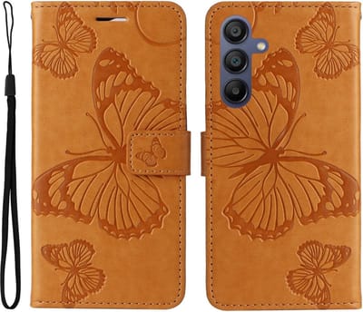 Coverup Hoesje - Geschikt voor Samsung Galaxy A17 / A26 / A16 Hoesje - Coverup Vlinders Book Case - Bruin