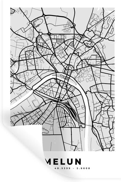 Muurstickers - Sticker Folie - Kaart – Stadskaart – Frankrijk - Melun - Plattegrond - 20x30 cm - Plakfolie - Muurstickers Kinderkamer - Zelfklevend Behang - Zelfklevend behangpapier - Stickerfolie