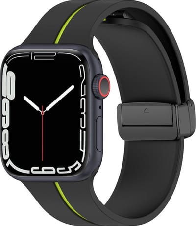 Siliconen bandje - geschikt voor Apple Watch 1/2/3/4/5/6/7/8/9/10/11/ SE (1,2,3) met maat 38 mm / 40 mm / 41 mm en 42 mm (Watch 10/11) - zwart-limoengroen