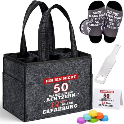Dailygoods- Flessentas voor 6 flessen - Grijs - Flessendeksels - Flesopener - Verlengde handgrepen - Kwalitatief hoogwaardige woonaccessoires - Biertas