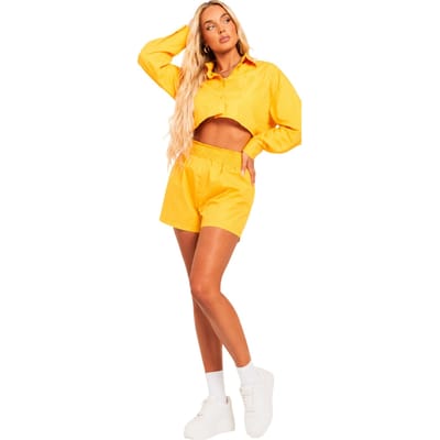 Missy Empire Dames Katoenen Cropped Langsleeve Shirt (Oranje)