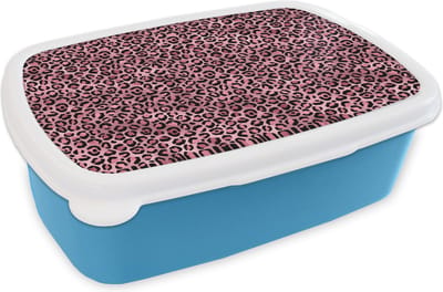 Broodtrommel Blauw - Lunchbox - Brooddoos - Panter - Roze - Dierenprint - Patronen - 18x12x6 cm - Kinderen - Jongen