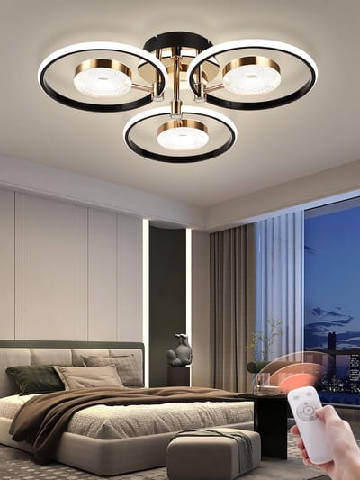LED Plafondlamp - Moderne Ring Lamp - Sfeervol Verlichten - Dimbare Kleurtemperatuur - L66xB66xH18cm - Zwart