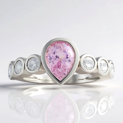 Cavill - Elegante Damesring 925 Sterling Zilver Palladium - Peervormige Kunziet 1,38 ct - Zirkonia Rond 0,85 ct - Afghaanse Edelsteen