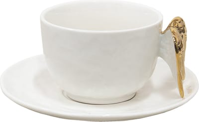 Clayre & Eef Kop en schotel 175 ml Wit Keramiek Vleugels Servies