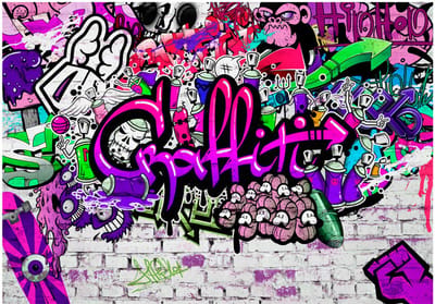 Fotobehangkoning - Behang - Vliesbehang - Fotobehang Graffiti - Straatkunst - Muurschildering - Kunst -  Purple Graffiti - 150 x 105 cm