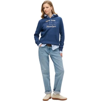 Dames sweatshirt met capuchon en metallic logo Superdry Luxe