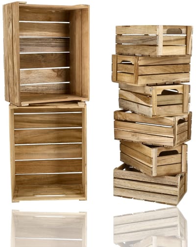 Houten Kist Set van 8 – Hout Kistjes voor Opbergbox, Fruitkisten, Houten Bakken, Houten Opbergkist en Opslagboxen - Houten Kisten voor Kerstpakketten, Fruitmand of Hobbyruimte
