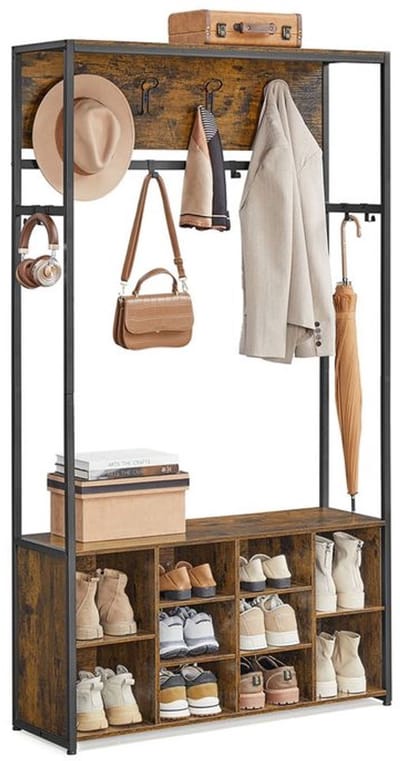 Homesy Industriële Kledingstandaard met Schoenenrek – Vintage Bruin & Inktzwart
