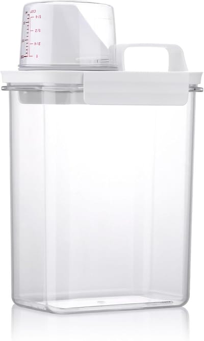 Famanu – Luchtdichte wasmiddeldispenser met maatbeker, 1800 ml multifunctionele waspoedercontainer