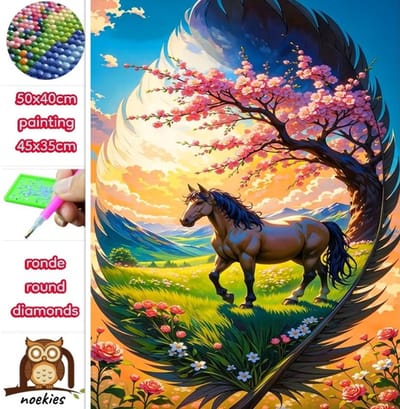 50x40cm Diamond Painting paard in veer (rond) nr 141