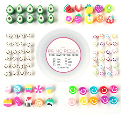 Principessa Polymeer en acrylkralenmix - Smileys, Avocado’s, Fruit, Snoep en IJs – Regenboogkleuren – 7 en 10mm