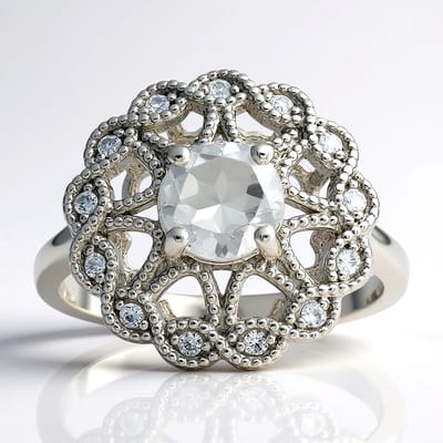 Cavill - Zilveren Ring 925 Sterling met Witte Topaas 0,86 ct Rondgeslepen uit Nigeria en Zirkonia - Elegante Filigraan Mandala Sieraden
