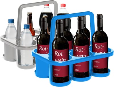 Novaliv 2X Flessendrager voor 12 Flessen - Stabiele Houding - Drankenmand Kunststof, Stapelbaar, 32x23x28cm BLAUW Zilver - Ideaal voor Keuken & Kelder Drankenmand Bierdrager Drankendrager