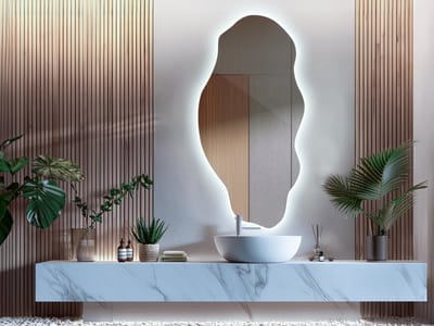 Coloray Asymmetrische Organische Spiegel LED - Grote Organische Spiegel Met Verlichting - 50 cm x 100 cm - Grote Organische Badkamerspiegel LED - Scandinavisch Spiegel - Koel licht - LED Organische Wandspiegel Groot