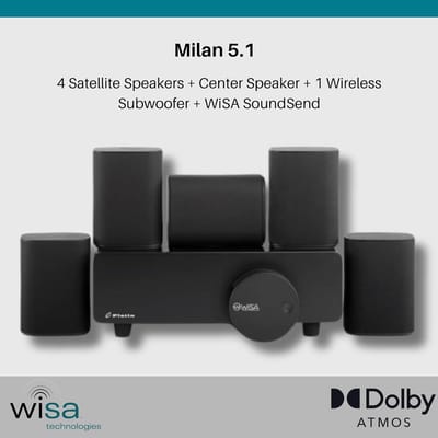 Milan 5.1 Draadloos Home Cinema Systeem - WiSA Technologie - Ultra-Lage Latentie - Compact Surround Sound Set - Zwart