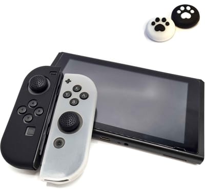 Gadgetpoint - Hoesjes & Skins + Thumb Grips voor Nintendo Switch 1 - Performance Gaming Case - Soft Grip Covers - Anti-Slip Joy-Con Controller Accessoires - Transparant/Zwart + Pootjes Zwart/Wit
