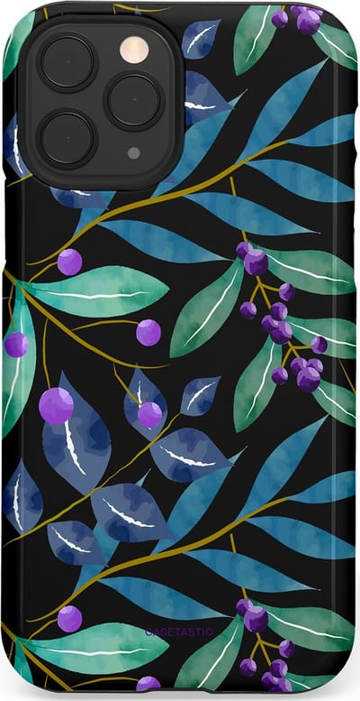 Casetastic hoesje geschikt voor Apple iPhone 11 Pro - Dubbellaagse bescherming - Besjes fantasie - Fashion Case - Zwart Petrol Saliegroen