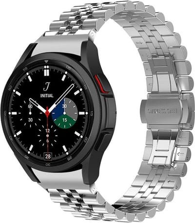 Strap-it Jubilee bandje staal - speciaal geschikt voor Samsung Galaxy Watch 7 (40 & 44mm) / Watch 6 (Classic) / Galaxy Watch 5 / 5 Pro / Watch 4 / 4 Classic / Watch FE - RVS metalen schakel bandje voor Galaxy Watch 4-5-6 alle varianten - zilver