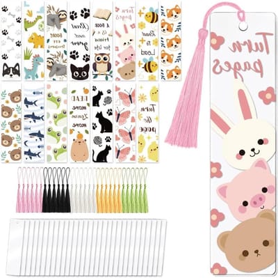 90-delige DIY Dieren en Cartoon Bookmark Making Kit voor Volwassenen en Kinderen, Persoonlijke Bookmark Decal Stickers voor Studenten en Docenten