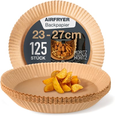 Moritz & Moritz Airfryer Bakpapier - 125 Stuks Rond - 23 cm - Airfryer Accesoires - Heteluchtfriteuse - Luchtfriteuse Wegwerp Bakjes