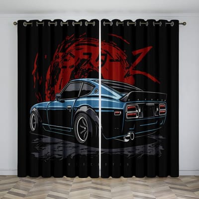 Voiture de Sport Ébène Motif Imprimé Film Contemporain Rideaux pour Garçons Rideaux à Carreaux pour Espace Salon Chambre à Coucher Cuisine 2 Panneaux Décoration 140W160H(CM)55x63in&Grommet Top