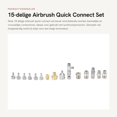 Dailygoods- Airbrush Adapter 15-delig - Snelkoppelingsconnectoren - Connectoren 1/8 inch/1/4 inch - Roestvrij Staal - Eenvoudig te Installeren - Voor Luchtcompressor - Luchtcompressor Connector
