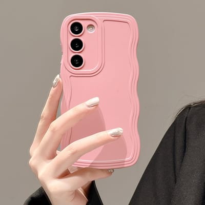 Mobiele telefoonhoesje geschikt voor Samsung Galaxy S21 5G, Wave Frame beschermhoes, ultralichte en ultradunne schokbestendige zachte TPU bumperhoes voor meisjes en vrouwen, volledige camerabescherming, roze