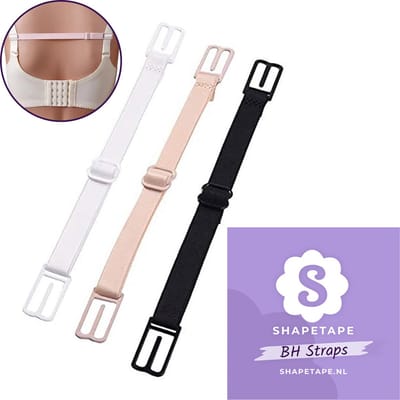 BH straps - Onzichtbare bh bandjes - Shapetape - Extra comfortabel - 3 stuks - Zwart, Wit, Beige - verstelbaar - BH clip achterkant - BH bandjes transparant - BH accessoires - BH verlengstuk - BH Clips - Bh lage rug - bh strtapless