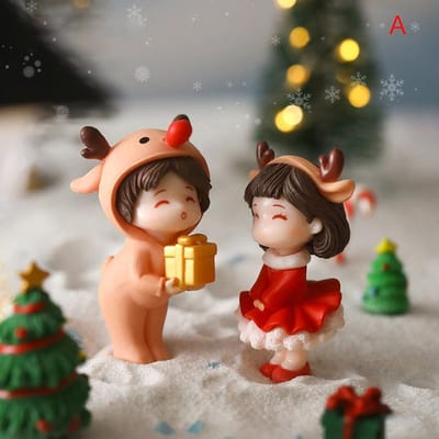 1 Paire Mignon Mini Amoureux Couples Miniature Paysage Ornement DIY Décor Maison Jardin Maison de Poupée Ornement Cadeau de Noël brown