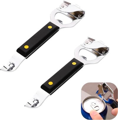 KZQ 2 stuks blikopener Professionele flesopener Handmatige blikopener Roestvrij staal 4-in-1 handvat blikopener voor restaurant, thuis, kamperen en reizen (zwart)
