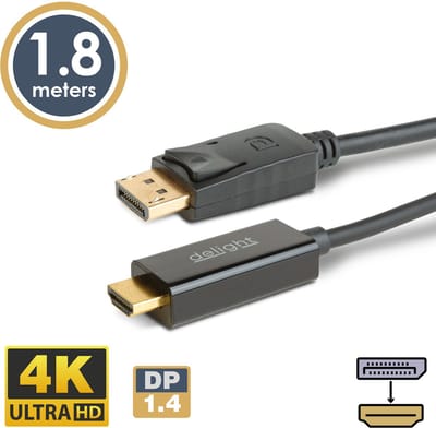 DisplayPort naar HDMI Kabel – DP 1.4 – 4K – 1,8 m – Vergulde Connectoren – Zwart - 1 Stuks [20334]