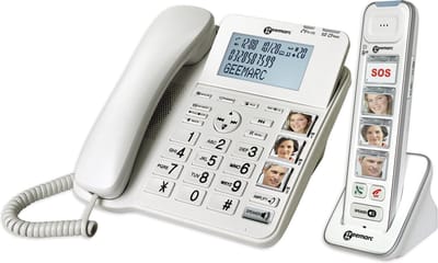 GEEMARC AmpliDECT COMBI-PHOTO 295 Vaste Telefoon met 3 FOTO-TOETSEN + Draadloze Telefoon met 4 FOTO-TOETSEN. Met 30 dB GELUIDSVERSTERKING; geschikt voor SLECHTHORENDEN