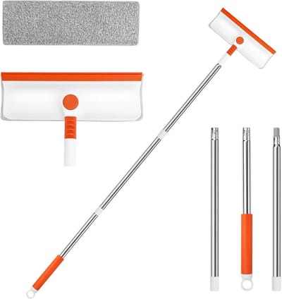Raamwisser Set - Glasreiniger Uitschuifbaar - Veilig Ramen Zemen - Buigbare Kop Inclusief - 132cm Uittrekbaar - Grijs