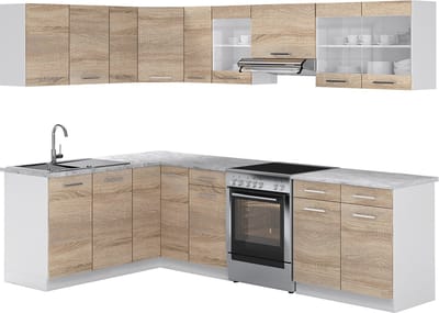 Vicco Hoekkeuken R-Line, Sonoma/Wit, 267 x 167 cm, WB Marmer