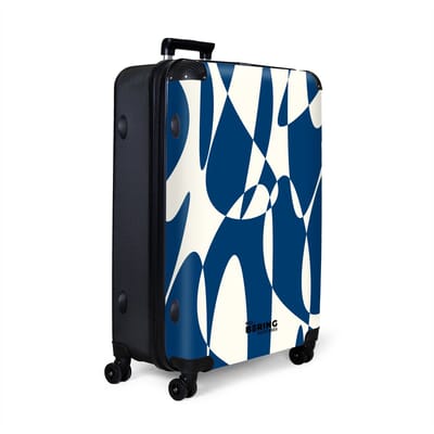 NoBoringSuitcases.com® - Koffer groot - Reiskoffer lichtgewicht - Blauw met witte abstracte vormen - Rolkoffer met 4 wielen - Grote trolley XL - 98 liter bagage