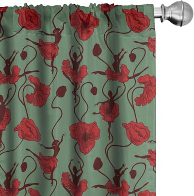 ABAKUHAUS Papaver-voorhangen – 2x75x225 cm – Bloemenmotief – Microvezel, halfdonker