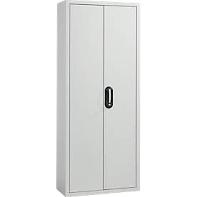 Magazijnkast - B 700 x D 300 x H 1690 mm - 10 legborden - 28 bakken - met deuren - lichtgrijs
