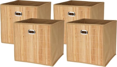 Storage Solutions Opbergmand/kastmand - 4x - 28 liter - naturel - 31 x 31 x 31 cm - Vakkenkast manden - opvouwbaar