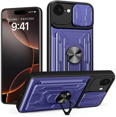Coverup Hoesje - Geschikt voor iPhone 16e / 17e Hoesje - Coverup Armor Ring Kickstand Back Cover met Camera Shield - Blauw